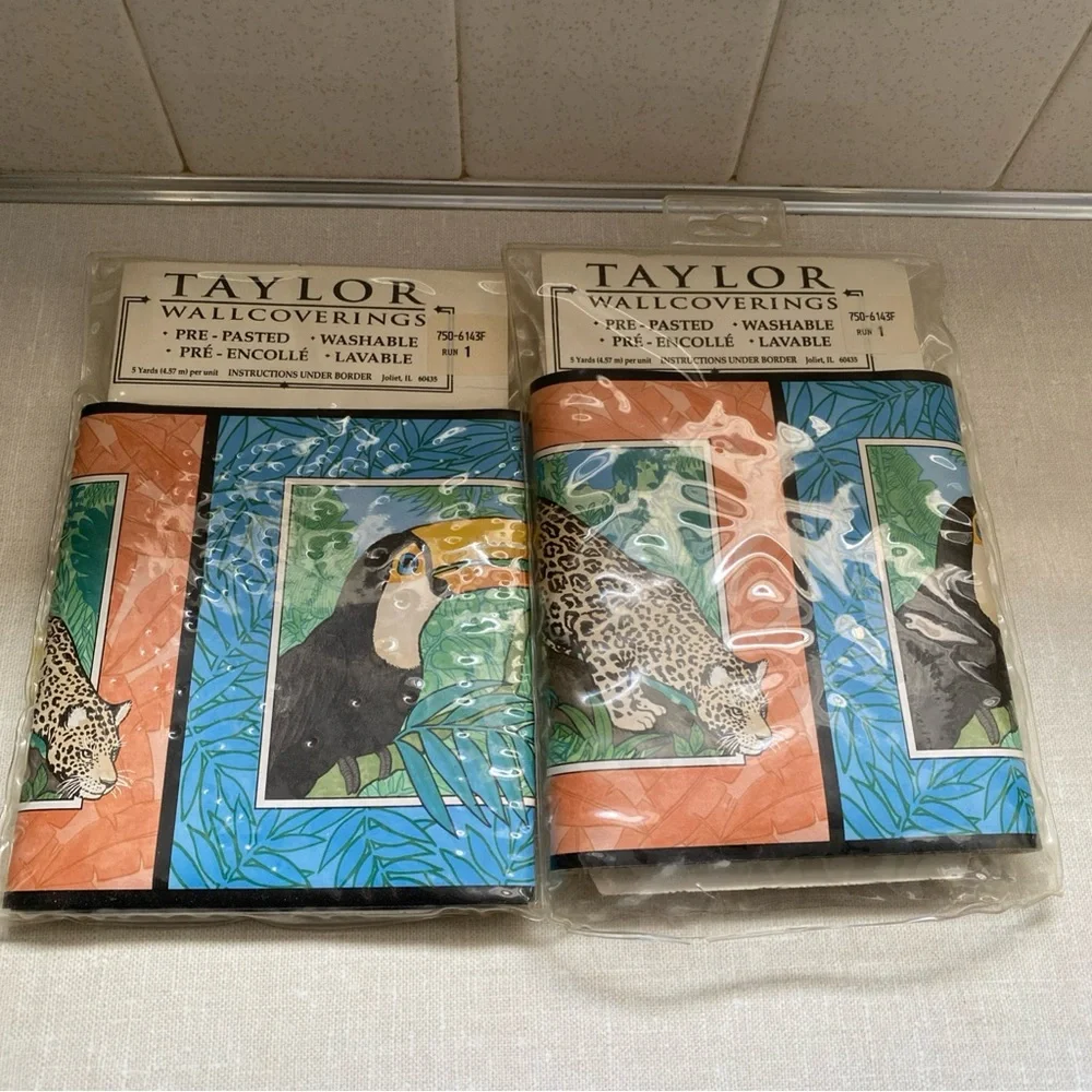 Two (2) Vintage‎ Taylor Wallcoverings Wall Border 5yds Each Animals Tropical